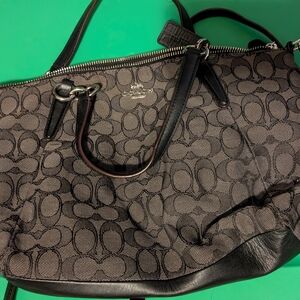 Coach Black Kelsey Signature Jacquard Tote with Leather Trim